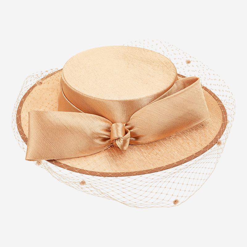 Summer sunscreen hat women's French retro flat top top hat party headgear hair accessories bow