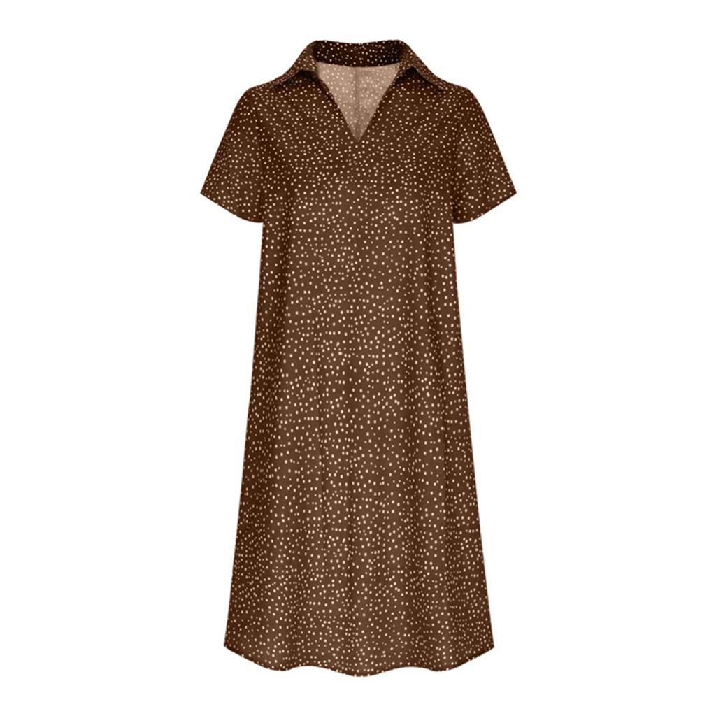 Летнее платье Yousheng с принтом в горошек, короткими рукавами, свободное платье-рубашка А-силуэта с V-образным вырезом длиной до колена, платье миди для свиданий, путешествий, отпуска