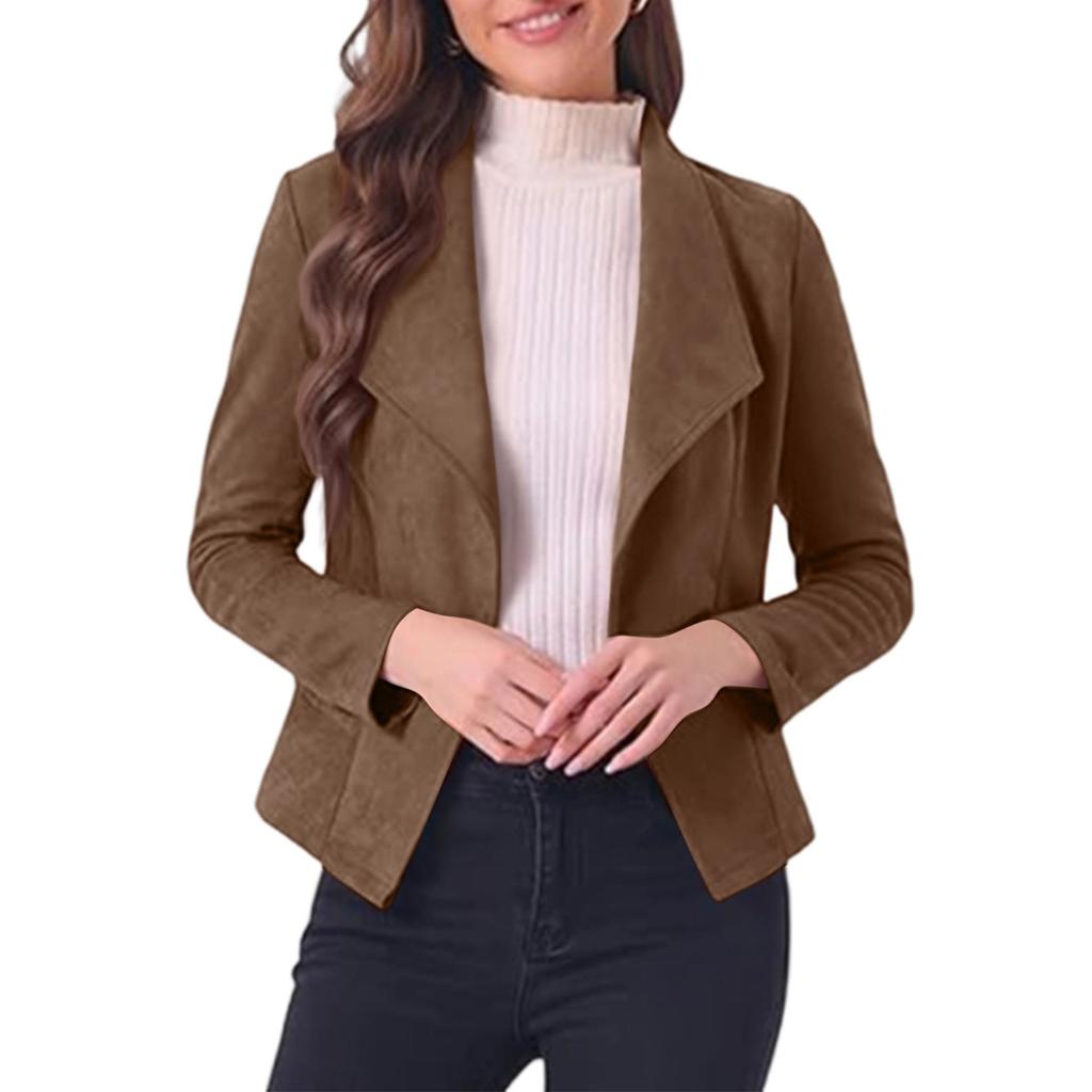Women's Fashion Elegant Solid Color Lapel Long Sleeve Short Jacket