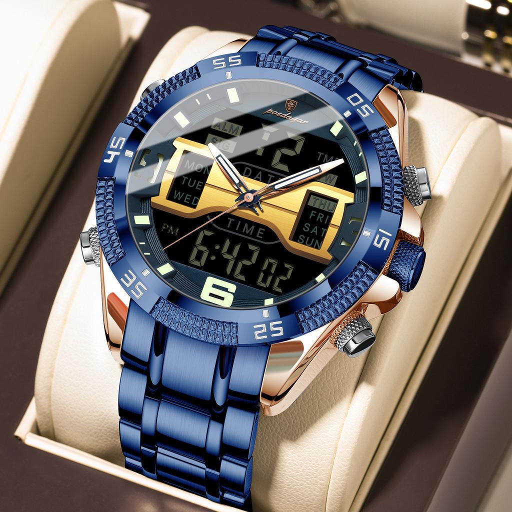 Повседневные мужские часы Водонепроницаемые 30 м Спортивные Военные Часы с двойным дисплеем Кварцевые Светодиодные Цифровые часы Relogios Masculino