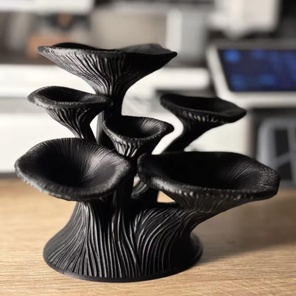 3D-печатная подставка для украшений в виде гриба Черный глянцевый пластик Башня для хранения украшений Полки для хранения Многоуровневая подставка для колец