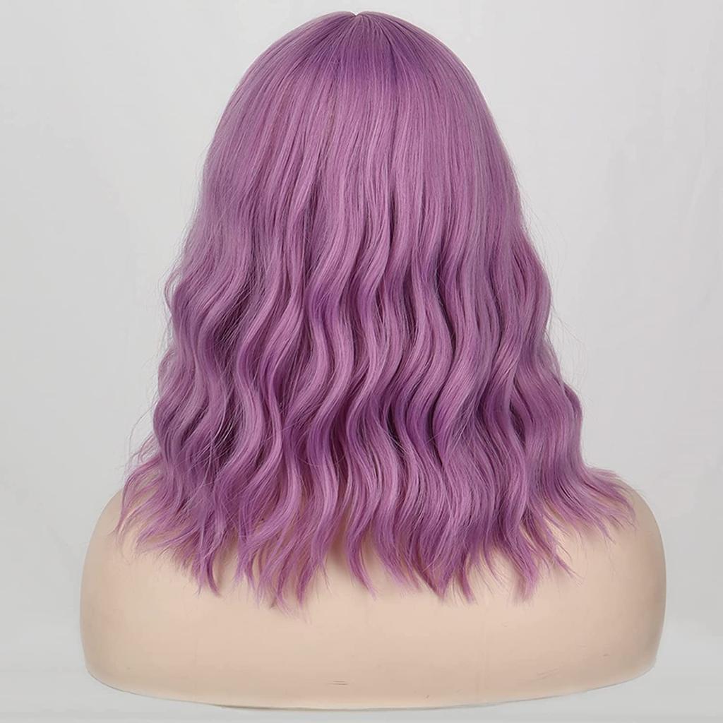 MISSQUEEN Женский натуральный волнистый парик до плеч с челкой, фиолетовый волнистый парик из синтетического волокна для Хэллоуина, косплея, вечеринки