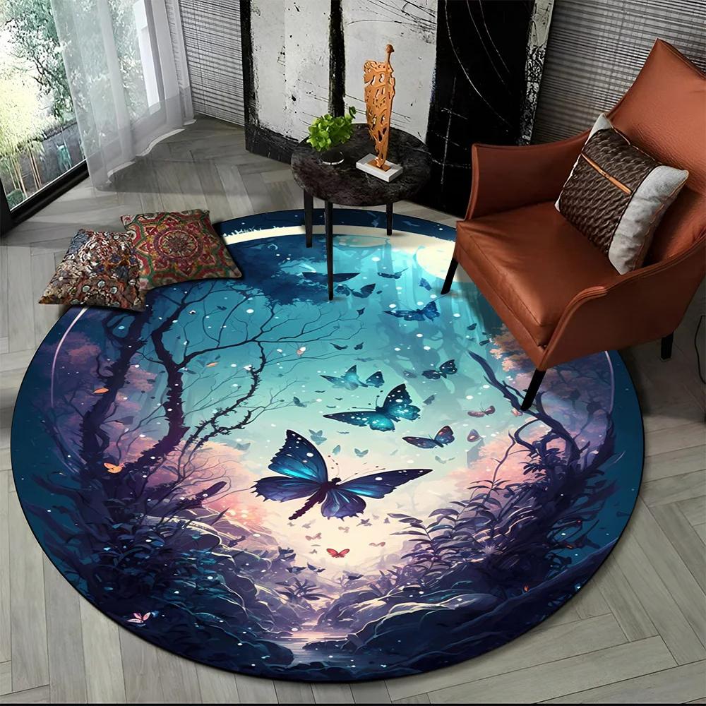 Fantasy Butterfly Round Carpet Living Room Bedroom Decor Area Rug Non-slip Floor Mat Bathroom Kitchen Entrance Round Doormat