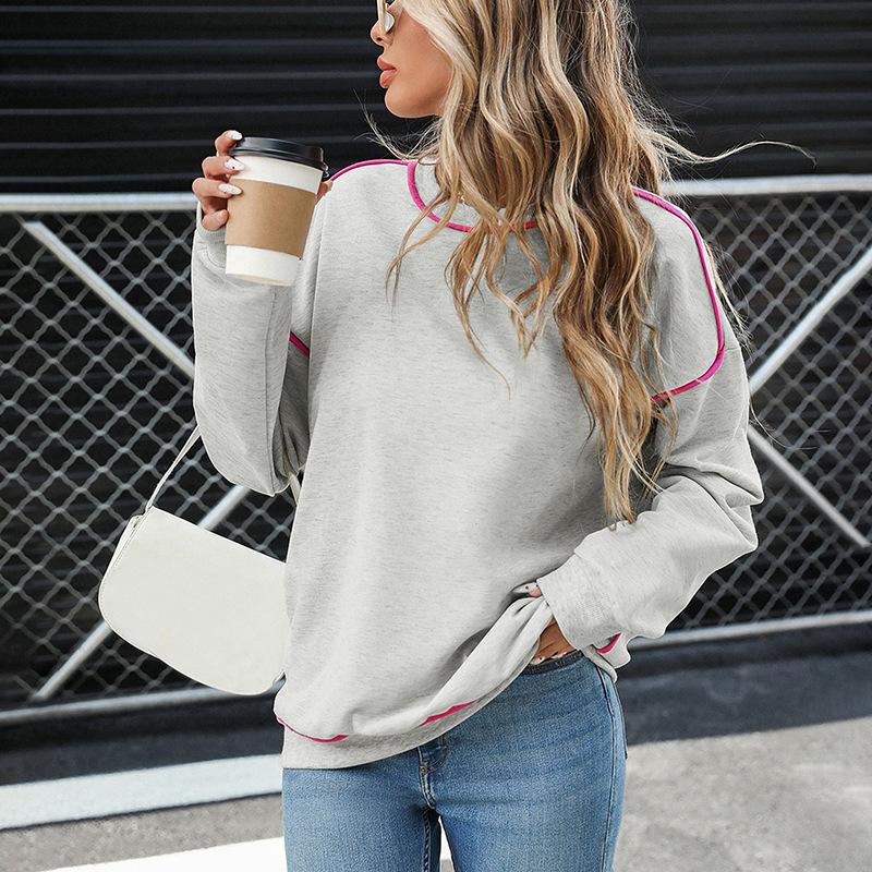 2025 New Autumn and Winter New Round Neck Contrasting Edge Loose Pullover Sweatshirt Women's Casual Loose