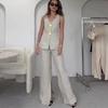 2 Pcs/Set Women Vest Pants Suit V Neck Button-down Sleeveless Top Wide Leg
