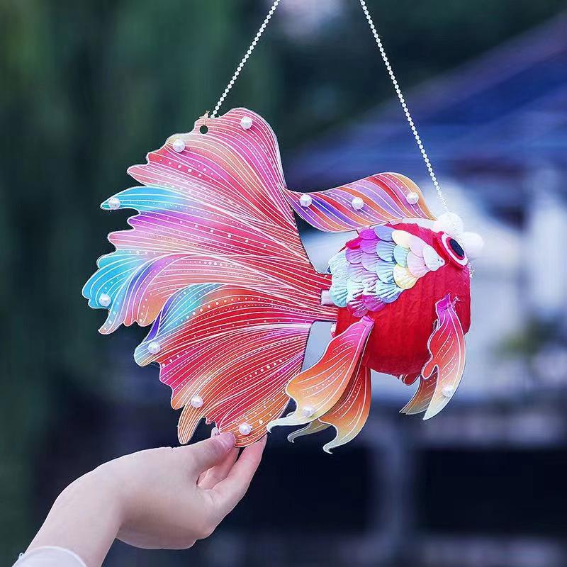 Светодиодный детский фонарь для праздника середины осени, благословение, ручной светящийся фонарь в виде рыбы, портативный светящийся фонарь в виде карпа кои