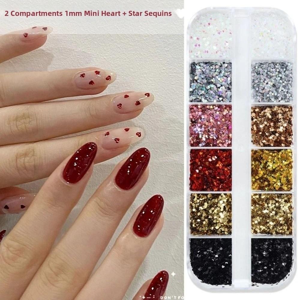 12-Grid Sequins Nail Decorations Heart Five-pointed Star Nail Art Decorations Nail Salon