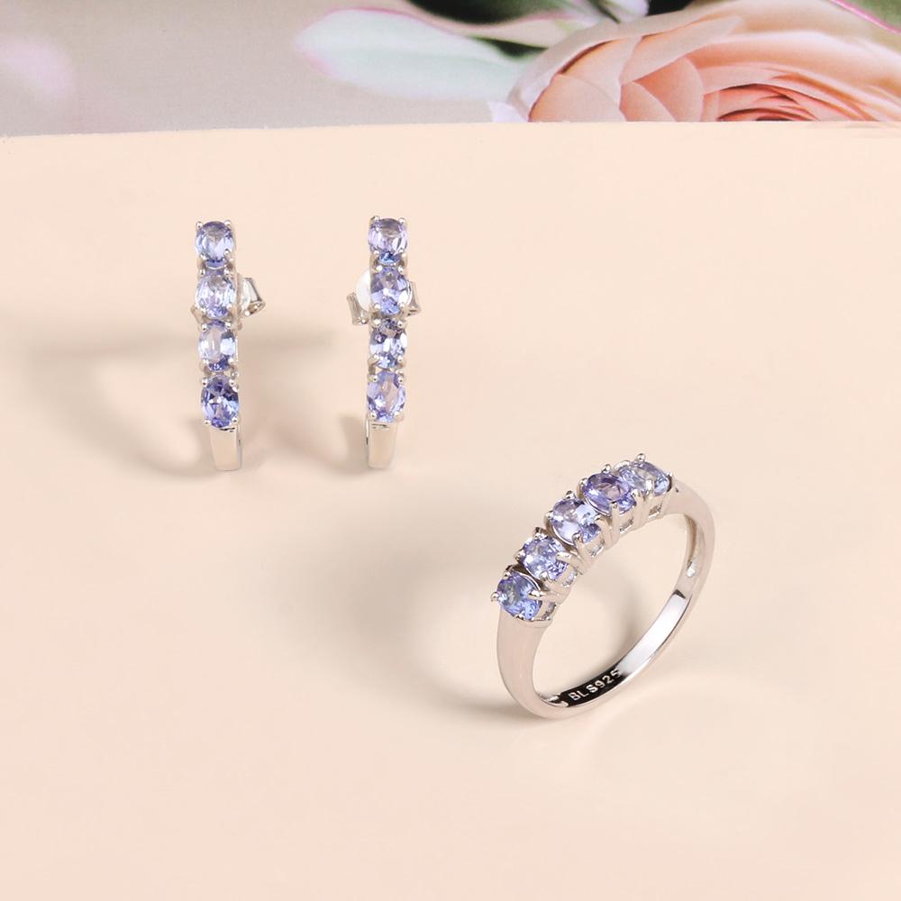 Натуральный синий танзанит, драгоценный камень, ювелирный комплект, серьги из стерлингового серебра 925 пробы, кольцо, изысканные украшения для женщин, подарок маме