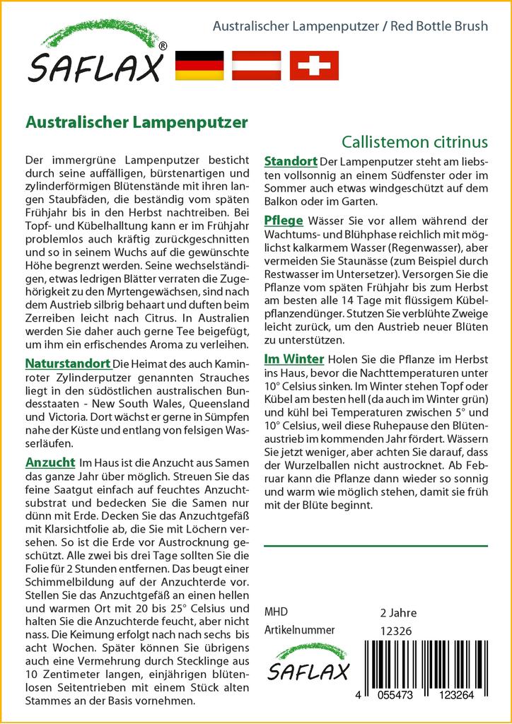 SAFLAX Красная щетка для бутылок - 400 семян - Callistemon citrinus