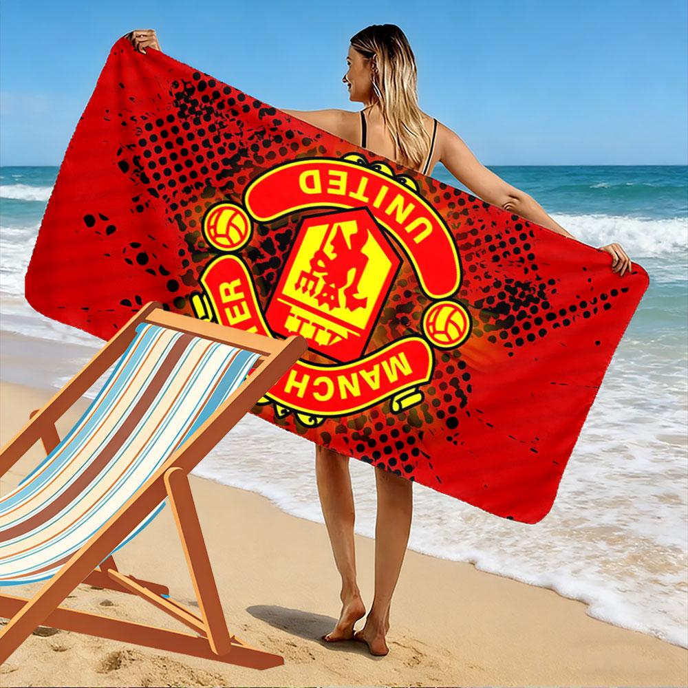 Giant Beach Towel with Manchester United Crest Design, Quick Dry Microfiber, Ultra Soft Absorbent, for Beach Fan Gift