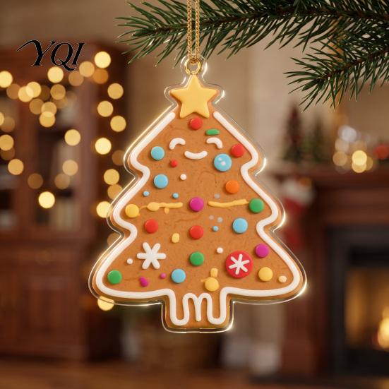 Holiday Gift for Family Friends Gingerbread Christmas Tree Pendant, Double-sided Acrylic Hanging Ornament Xmas Party Home Decor Supplies And