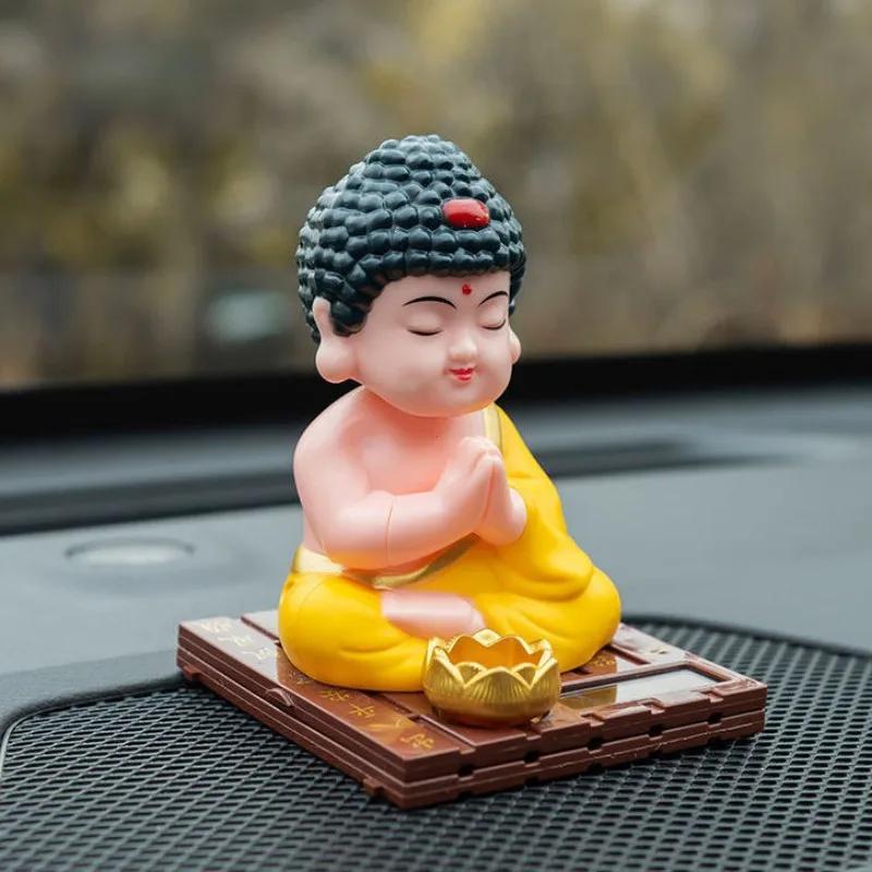 Car Decoration Solar Powered Shaking Buddha Shaking Small Monk God of Wealth Central Console Ornament Car Accessories