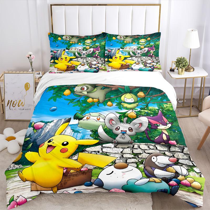 Pikachu Friends Print 3Pcs Bedding Setduvet Cover With 2 Bedropillowcase Home Birthday Gift