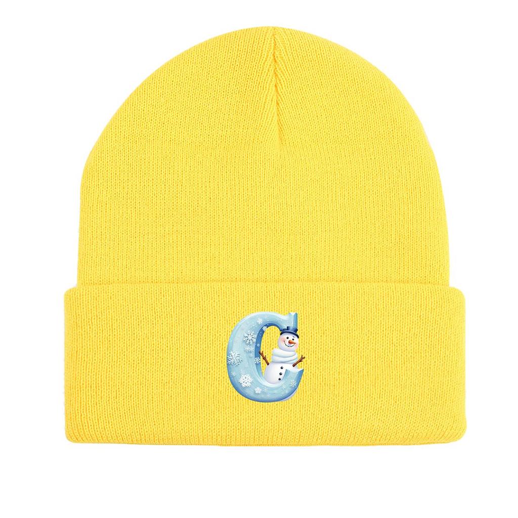 Snowman "C" Print Knitted Hat Beanie, Woman Cap Stretchable Warm Solid Bonnet Knit Cap Beanie