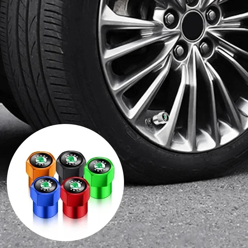4 pcs Sport style kit Car valve stem caps cover Car accessories For Skoda Rapid Kodiaq Fabia Karoq Laura Superb 2 VRS Octavia