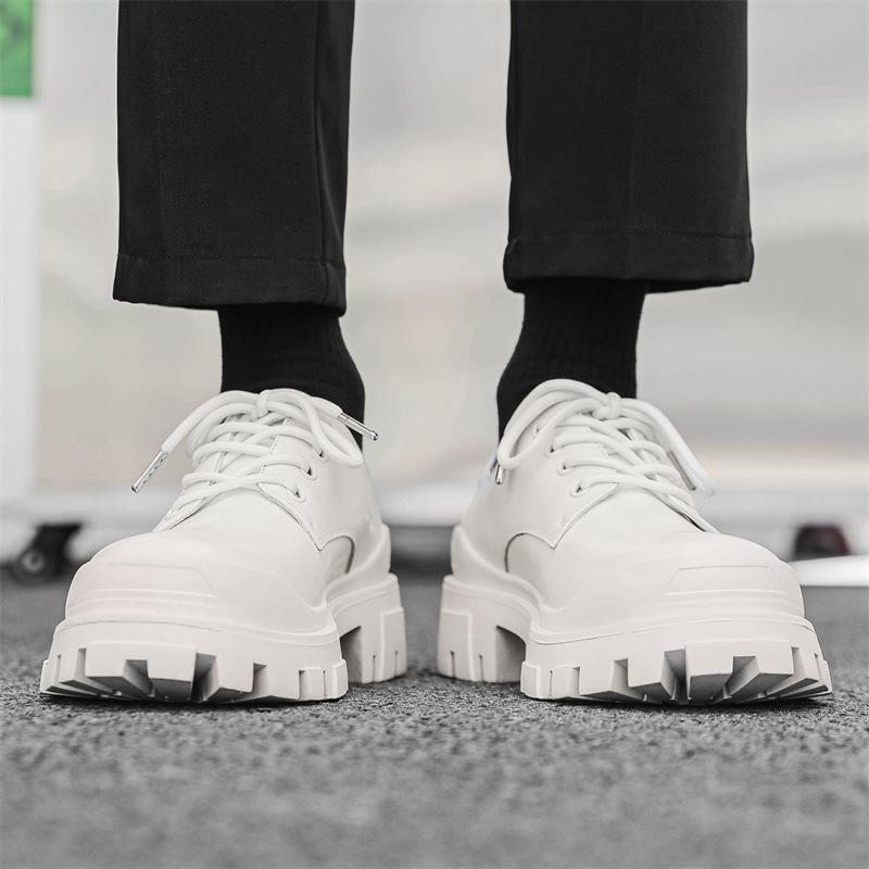 Белые туфли Дерби с большой головкой, мужские, на толстой подошве, увеличивающие рост, в британском стиле, повседневные кожаные туфли для поездок на работу 59015-J