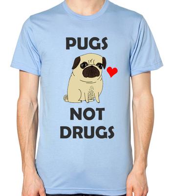 Футболка с надписью Pugs Not Drugs Мужская Женская Унисекс Топ