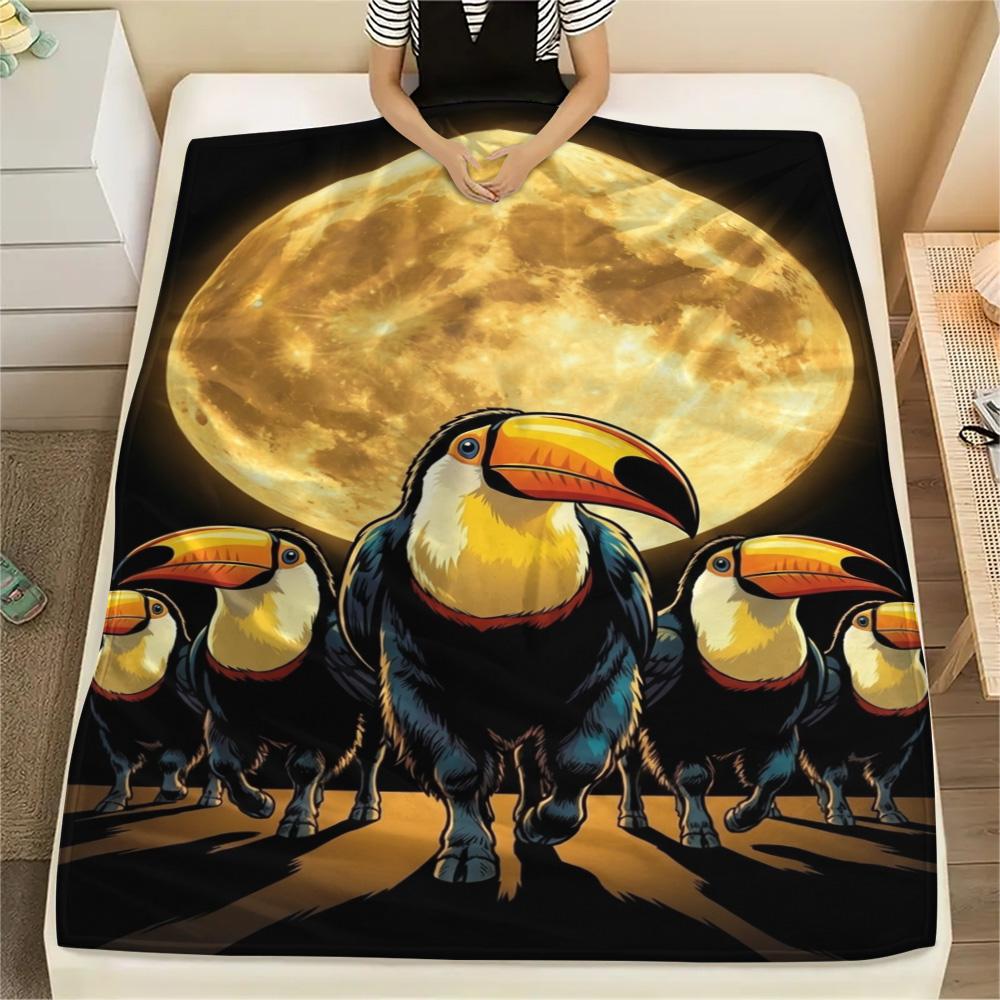 1PC Bird Painting Print FlAannel Blanket, High quality Comfortable for All Seasons, Home Decor, Warmth and Comfort