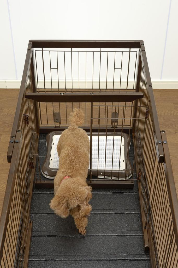 Richell Wooden Sliding Pet Playpen with Divider, Dark Brown, Regular