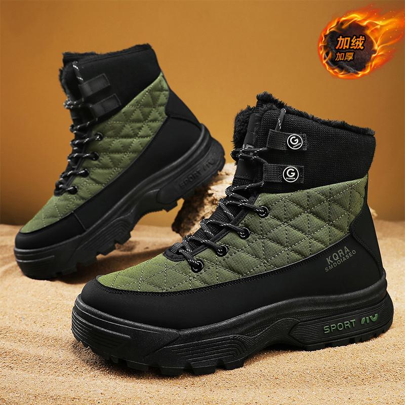 Уличные повседневные теплые зимние ботинки для мужчин, зимние удобные ботинки из бархата и хлопка, модные нескользящие износостойкие рабочие ботинки