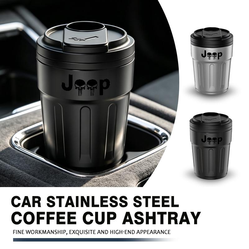 Car Ashtray One-button Open Lid Ashtray LED Light Metal Accessories For Jeep Compass Renegade Cherokee Wrangler JK Patriot MWGHF1