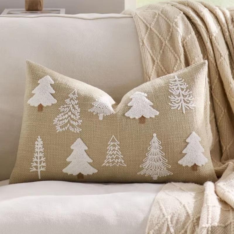 Red Embroidered Merry Christmas Throw Pillow Case Decorative Sofa Cushion Cover for Home Holiday Party Decor