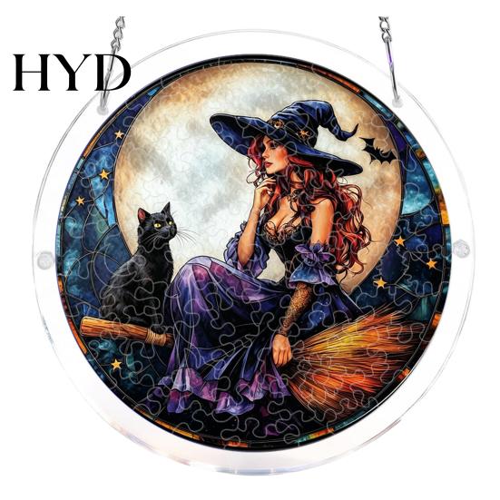 Halloween Puzzle Suncatcher Acrylic Jigsaw Suncatcher, Stained Glass Style DIY Sun No Glue Tools Catcher Puzzles, Gothic Window Hanging