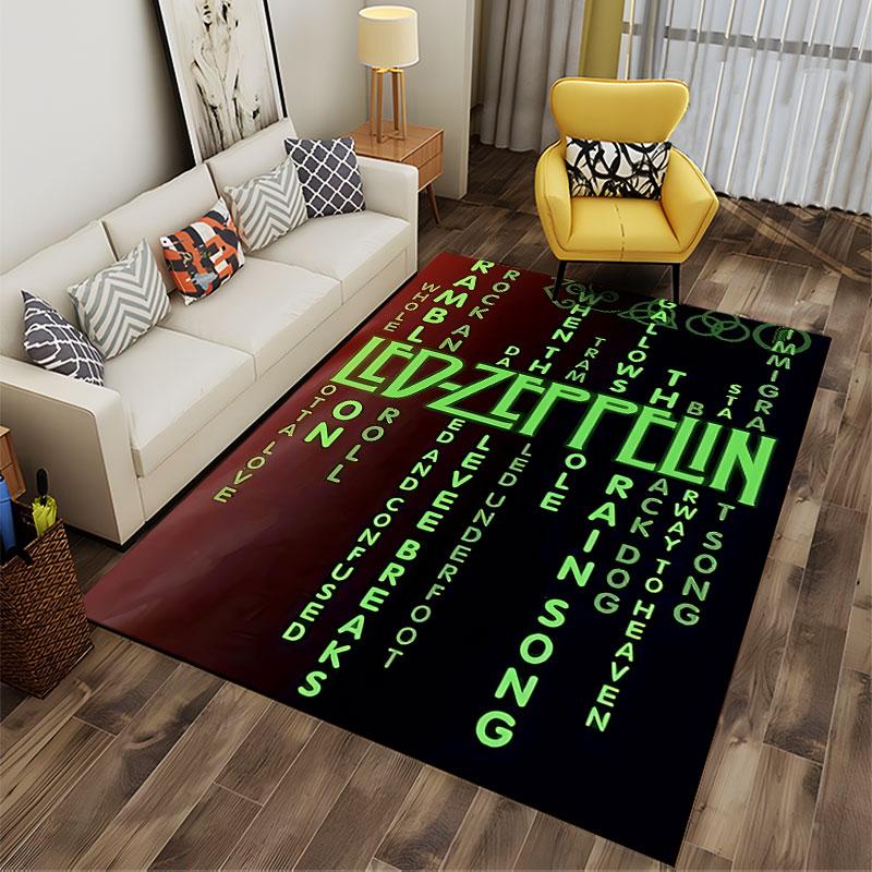 "LED ZEPPELIN Song Titles Rug" suitable as a non-slip mat for the living room or bedroom sofa