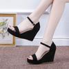 2025 New Summer Women's Sandals with Slope Heel Thick Bottom Versatile Sandals Women's Open Toe Buckle Strap High Heels Sandals