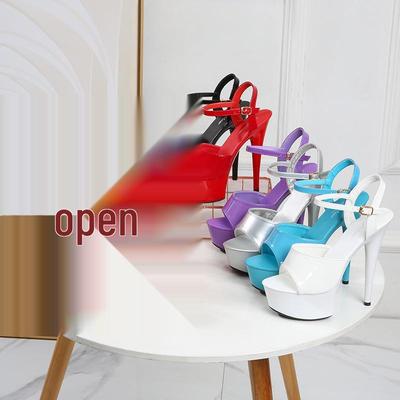 Черные босоножки на платформе 15 см на шпильке