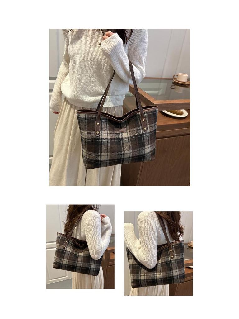 Korean Style Plaid Tote Bag - Classic Versatile Large Capacity Shoulder Bag
