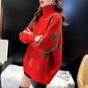 Christmas Red Turtleneck Sweater Women's Autumn Winter Vintage Casual Loose Pullovers Long Sleeve Christmas Tree Knitted Tops