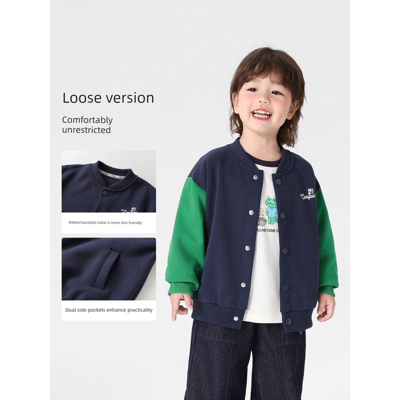 Right European Style Boys' Color-Block Baseball Jacket Casual Cardigan 2026 Spring and Autumn New Children's Clothing for Kids and Toddlers