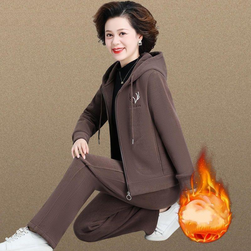 Плюшевая Толстая Куртка Повседневный Западный Стиль Женский Свитер Спортивный Костюм Осень и Зима Костюм-Двойка
