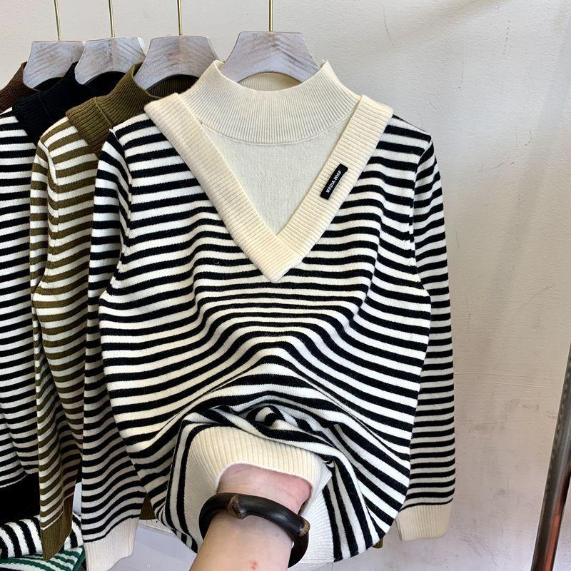 Sweater for Women Autumn Winter Thickened Warm Knitted Stretchy Long Sleeve Oversize Long-neck Tops