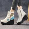 Handmade Boots For Women Genuine Leather Ankle Shoes Embroidery Vintage Platform Women Shoes Round Toes Wedges Boots