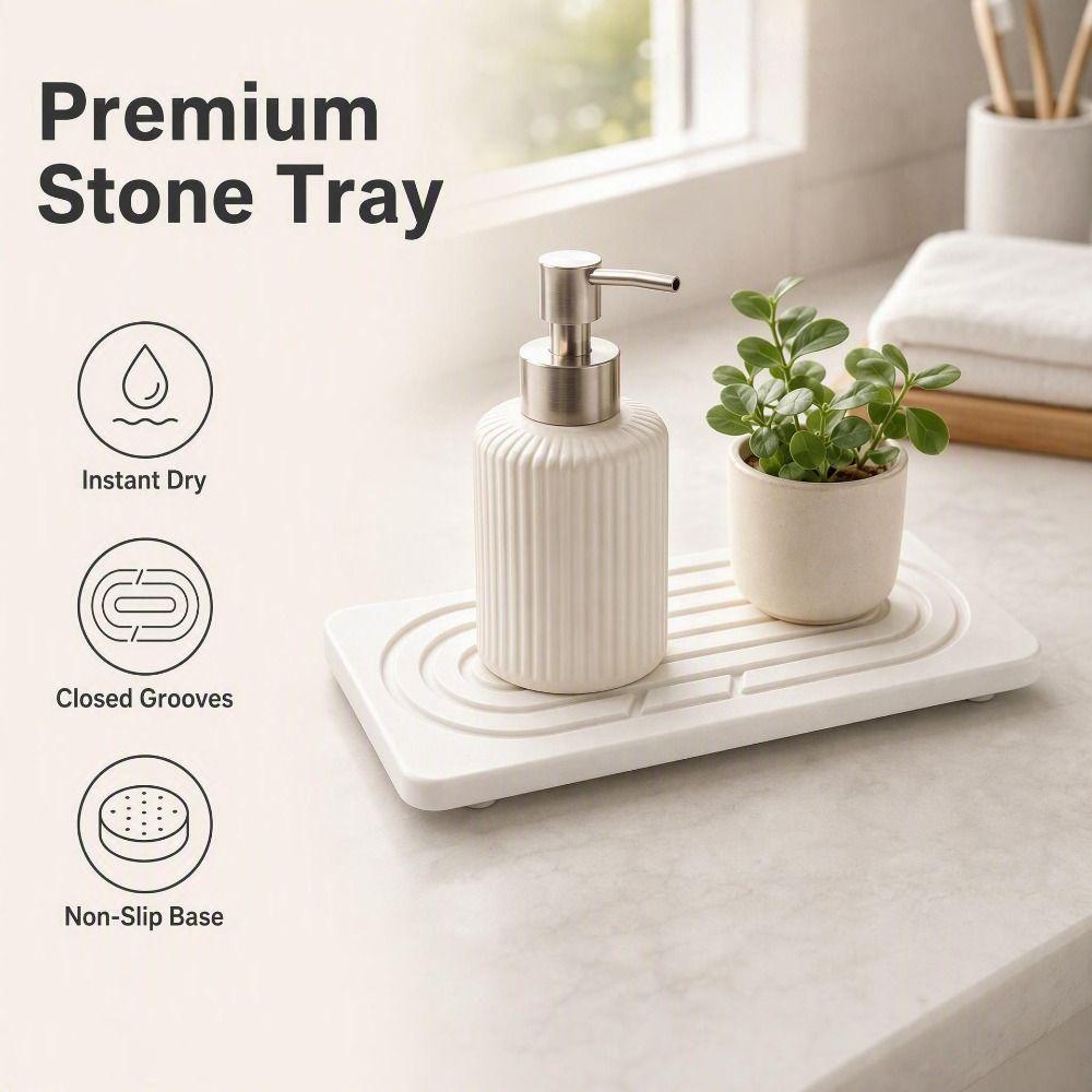 2pcs Natural Diatomaceous Earth Tray Set Quick Drying Dry Mat Clean Hand Soap Holder Kitchen