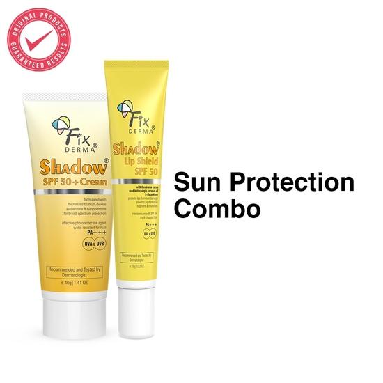 Fixderma Shadow Sunscreen SPF 50+ Cream PA+++ и Shadow SPF 50 Lip Shield PA+++ Combo | Солнцезащитный крем SPF 50 для сухой кожи | Защита от UVA и UVB