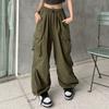 Высокая уличная рабочая одежда Брюки-карго для женщин Новые свободные прямые брюки с широкими карманами Мешковатые повседневные узкие брюки в стиле ретро Сплошные модные брюки 510