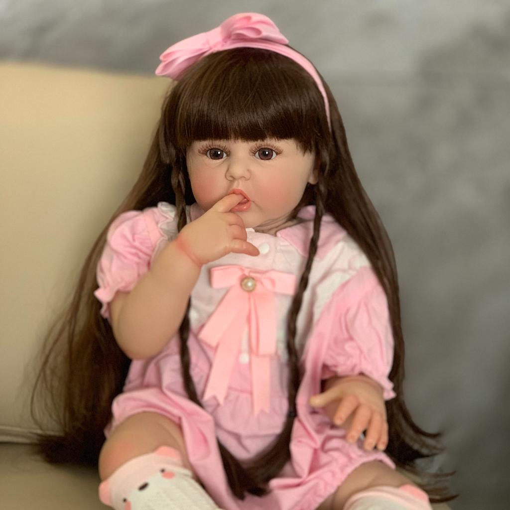 60 CM Silicone Reborn Toddler Doll Toy Lifelike Vinyl Princess Baby With Cloth Body Bebe Girl Birthday Gift