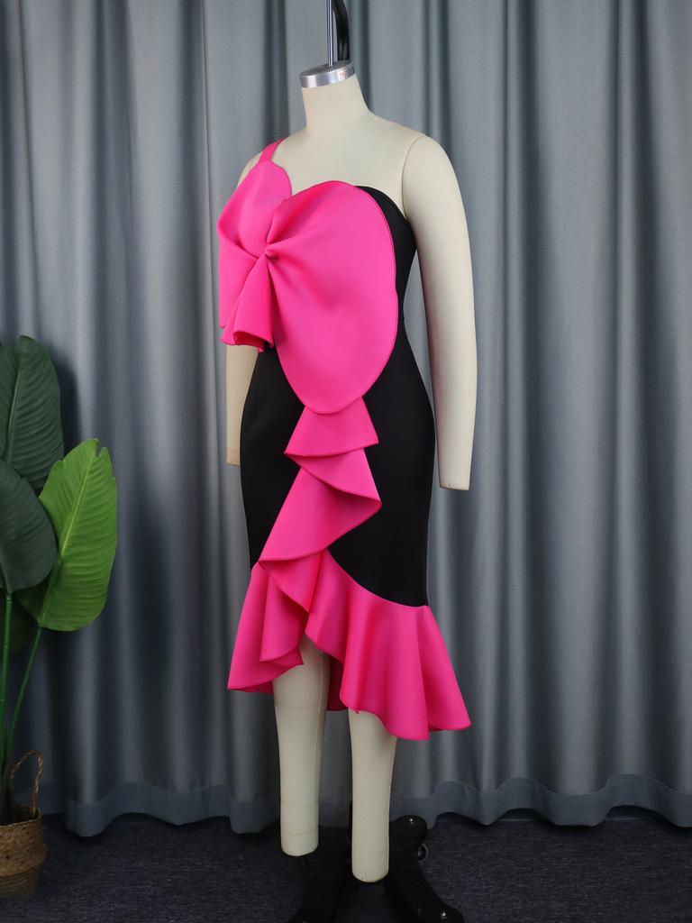 AOMEI Женские платья с аппликациями цвета фуксии, нерегулярные оборки, лоскутные платья с высокой талией и без рукавов, коктейльные платья на день рождения, вечерние мероприятия