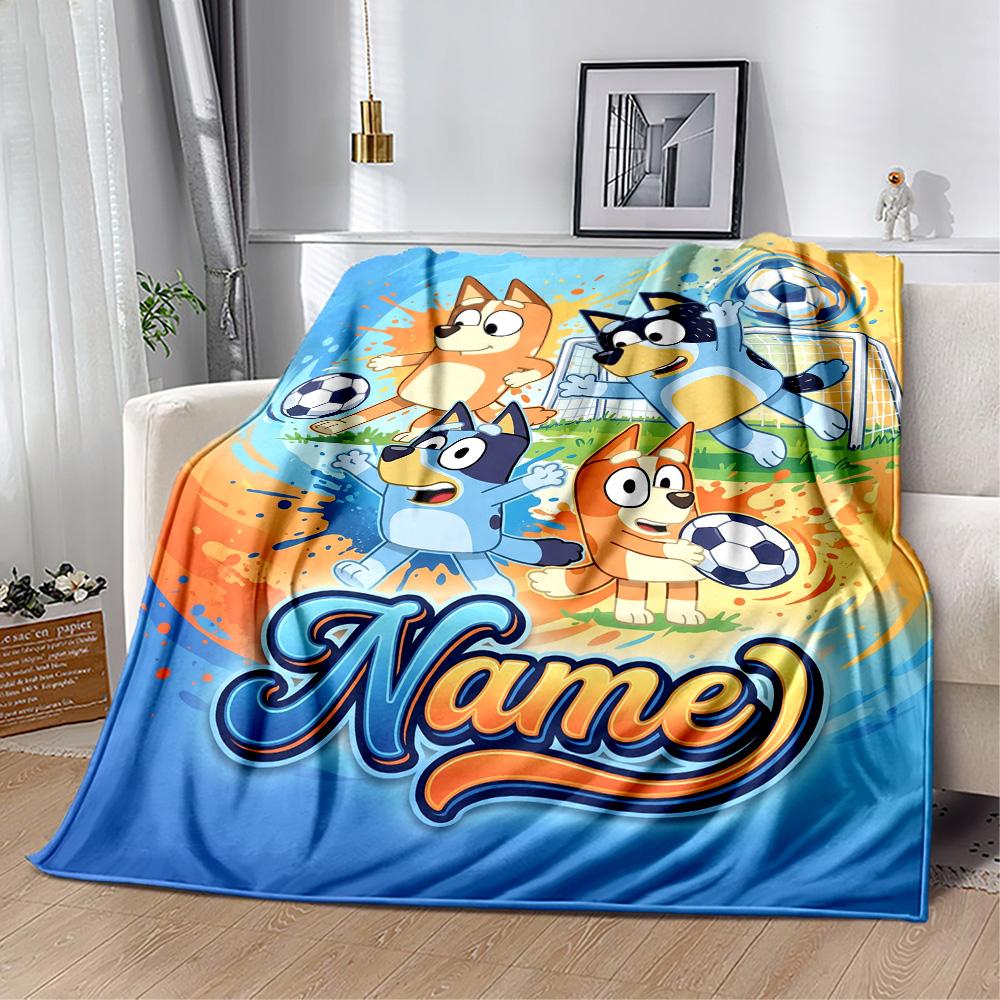 Soccer Fun Bluey Customize Your Name Blanket Multi-purpose Personalized Blanket Ultra-Soft Suitable for Home Decor Office Chair Picnics Office