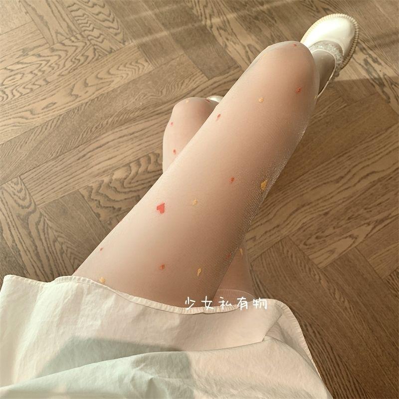 Сексуальная любовь - Сердце - Узорчатые прозрачные закрытые - Пряжа колготки тонкие жаккардовые - Вязаные колготки с узором "Любовь - Сердце" Милые чулки для девочек