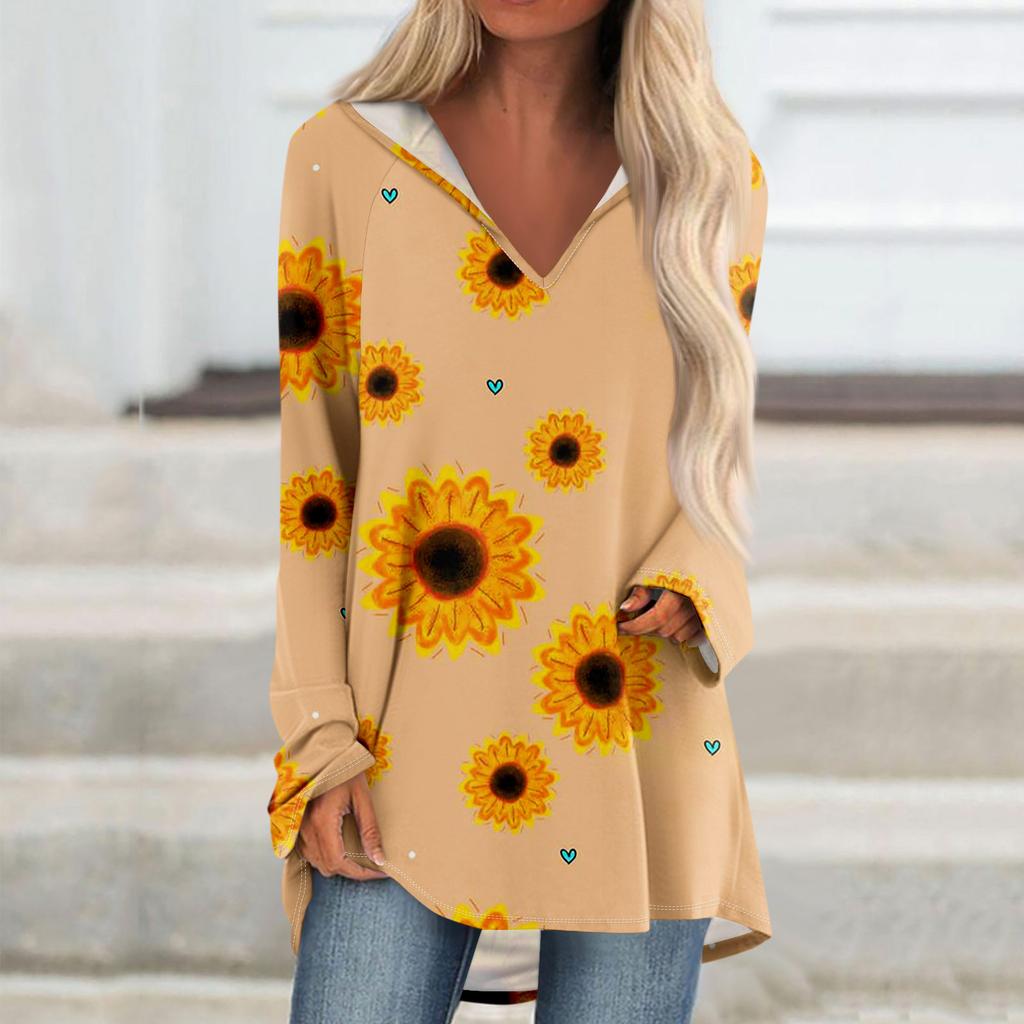 Женские свободные топы с V-образным вырезом и капюшоном с длинными рукавами, повседневные топы, домашние пижамы для отдыха, топы