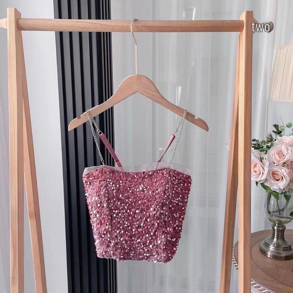 Slim Sequin Bandeau Tank Top - Summer Fashion