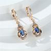 Elegant Ethnic Style Gold Color Water Drop Earrings for Women Cut Blue Stone Drop Earrings Jewelry