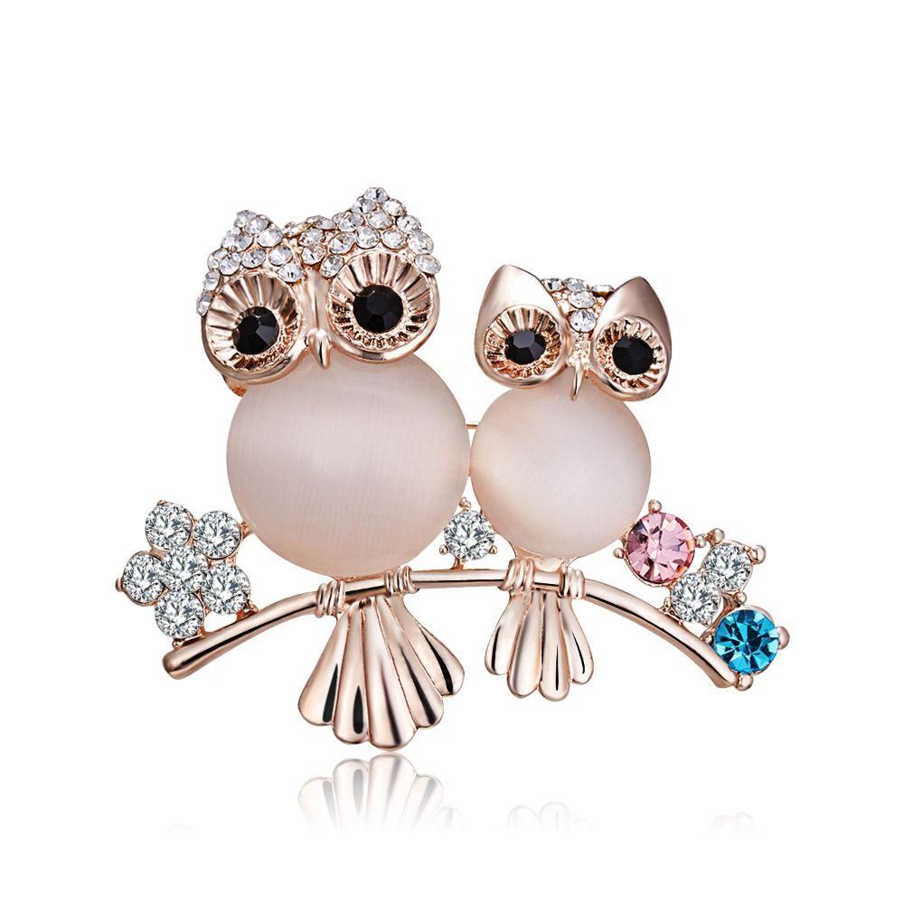 Sparkling Rhinestone Owl Brooches Luxury Lapel Pins Elegant Animal Brooches Office