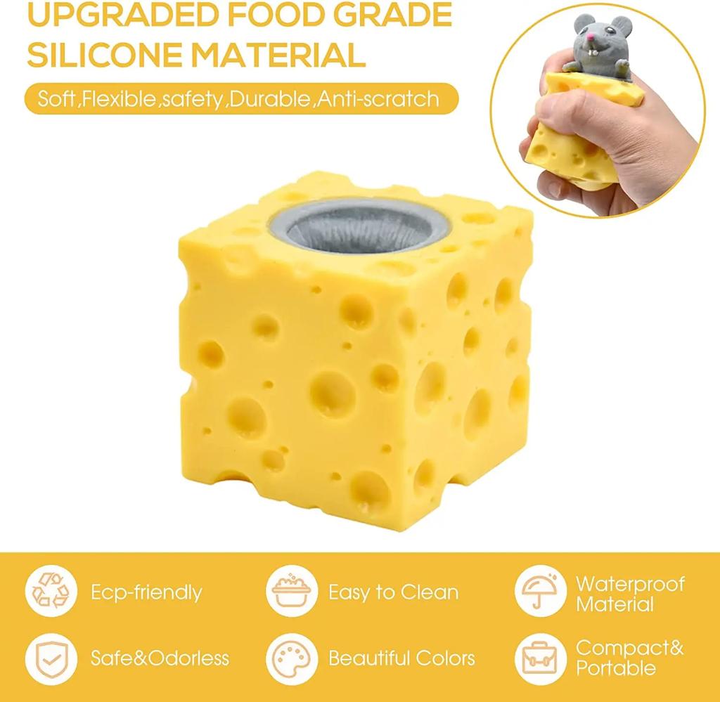 Cheese Mouse Cup Decompression Squeeze Cheese Toys Stress Relief Mice Toy Rat Stress Ball Sensory Fidget Toy Gift For Adults Kid