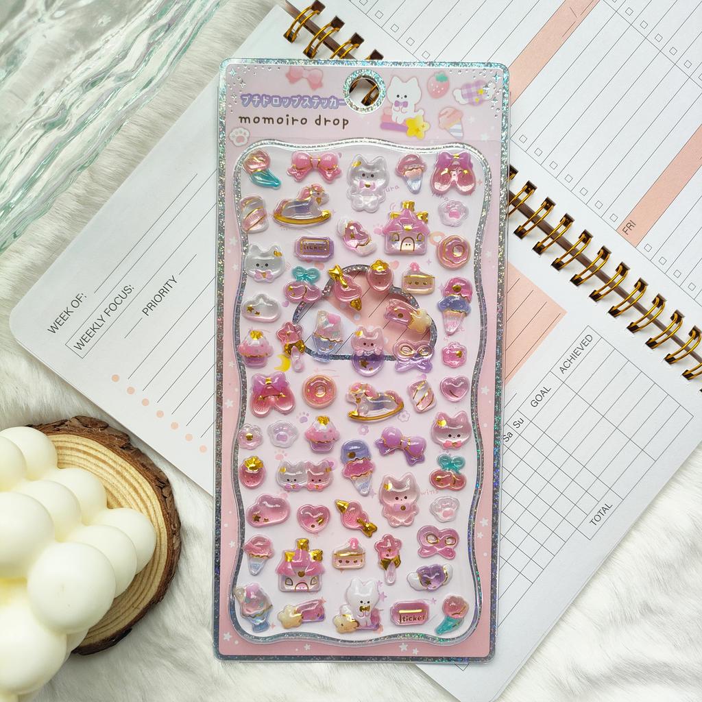 Kawaii Cute Animal Stickers - 1/2Pcs Mini 3D Relief Decals for School Diary Stationery DIY Girls Exchange Gifts