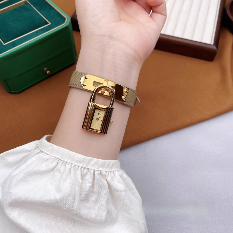 Luxury Women's Watch Unique Designer Lock Dial Leather Quartz Watch High-Quality Ladies Watch Water-Resistant Birthday Gift